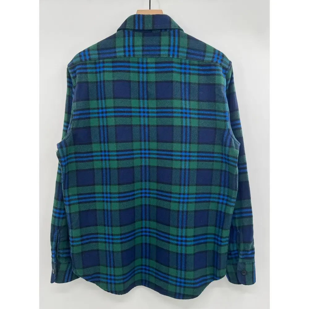 Taylor Stitch Crater Shirt Blue Green Flannel Heavyweight Plaid Button Down 42 L